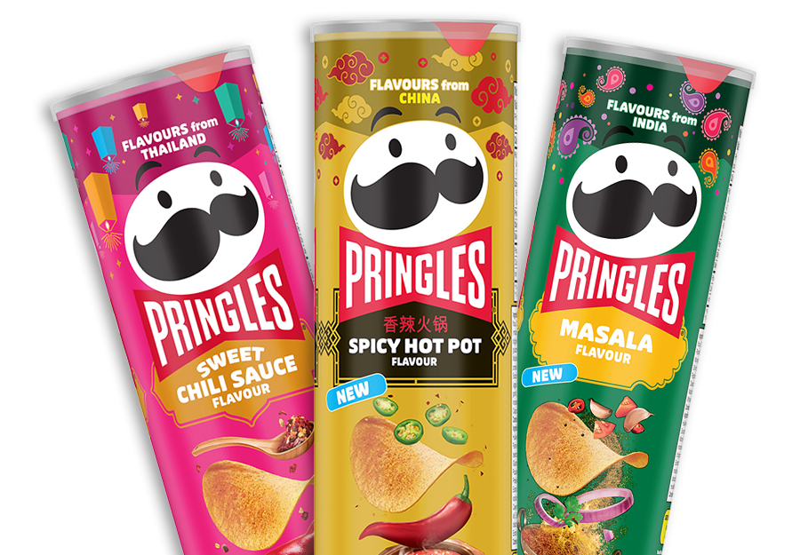 three cans of Pringles asian inspired flavours